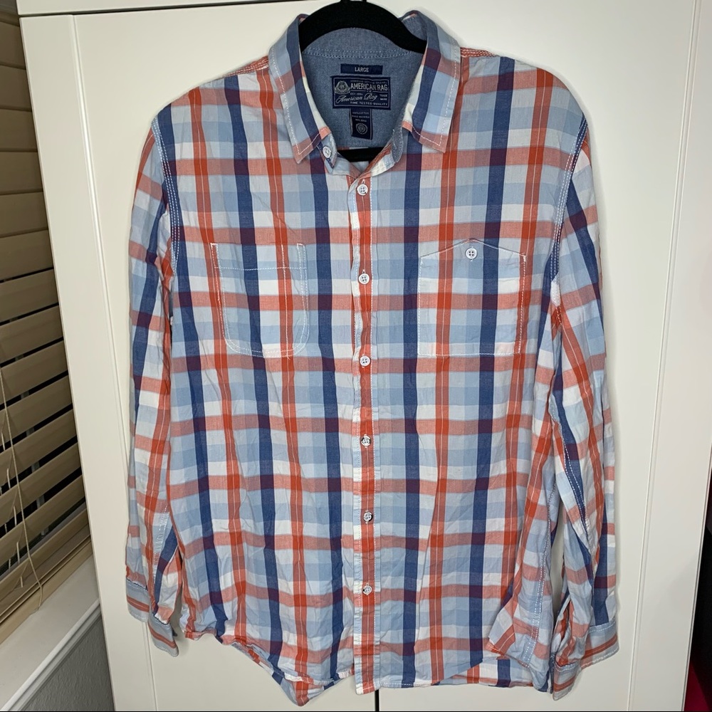 Men’s American Rag Plaid Button Down Long Sleeved Shirt